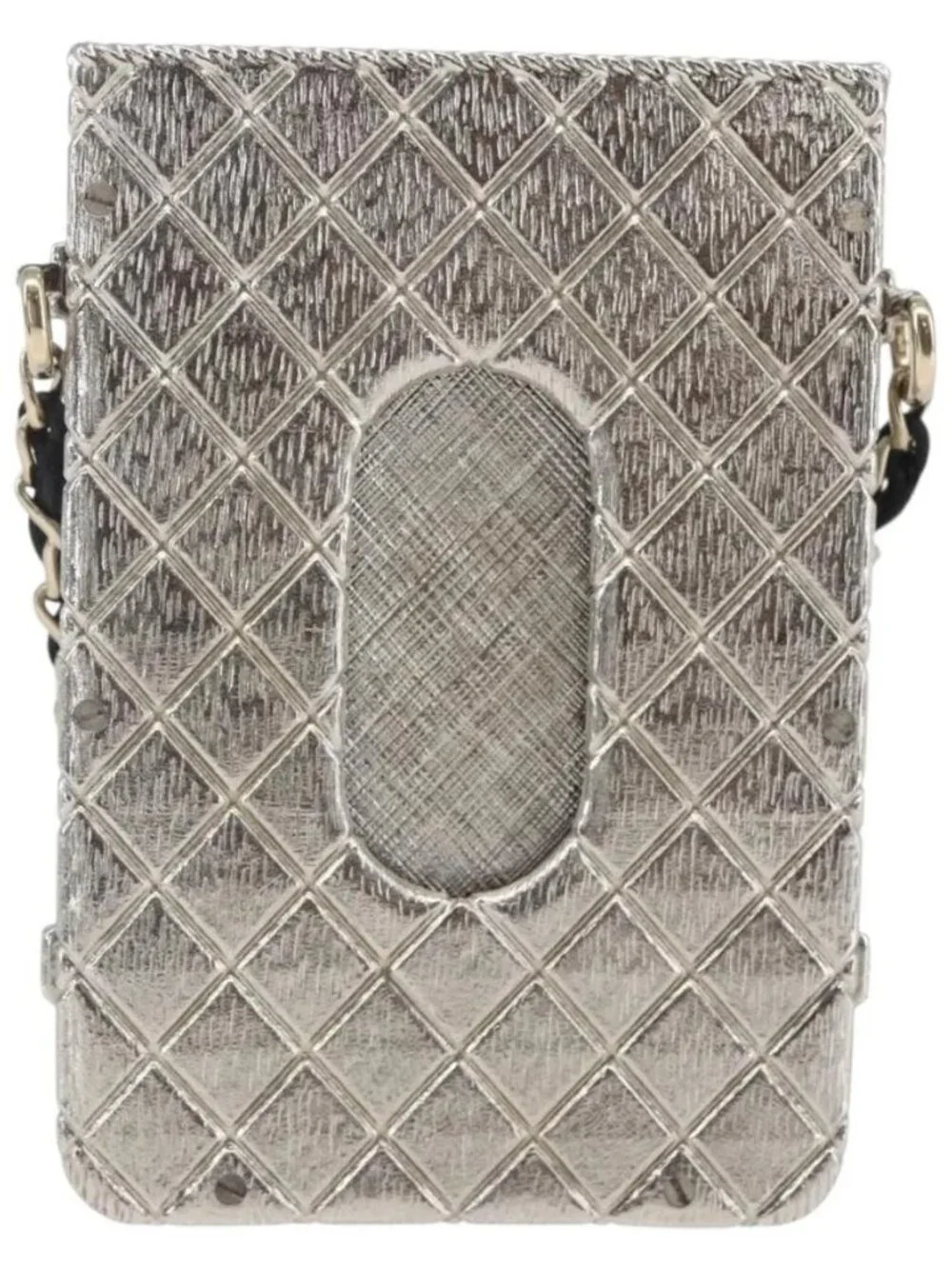 CHANEL Chain Neck Card Case metal Silver tone CC Auth 164711SM